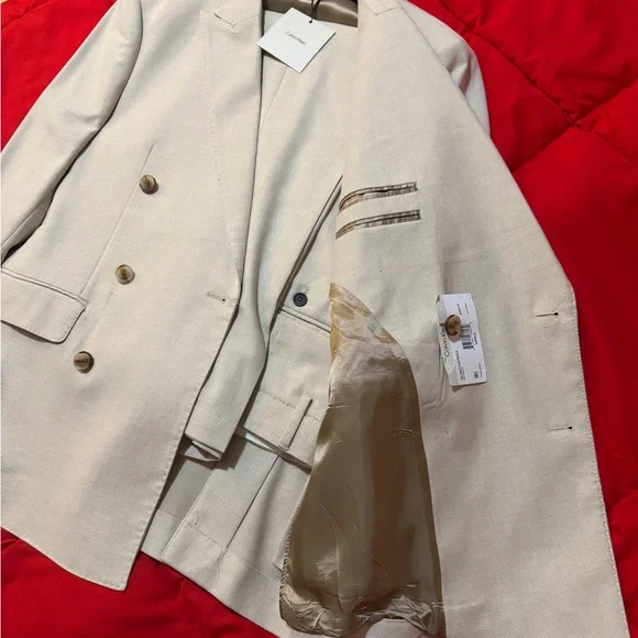 Calvin Klein Men's Light Tan Double-Breasted Suit